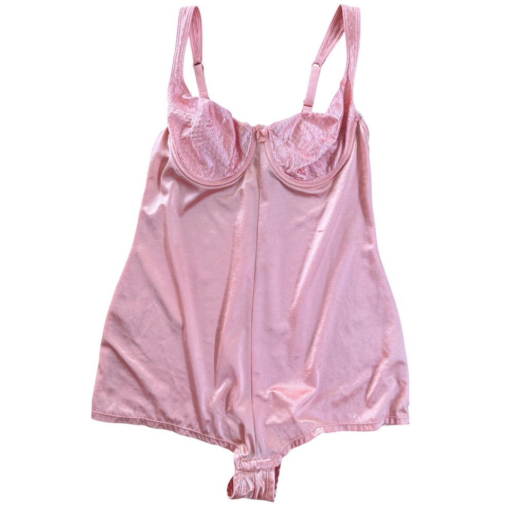 80s Victoria's Secret Gold Label Satin Teddy Bodysuit Underwire 36C Pink Vintage